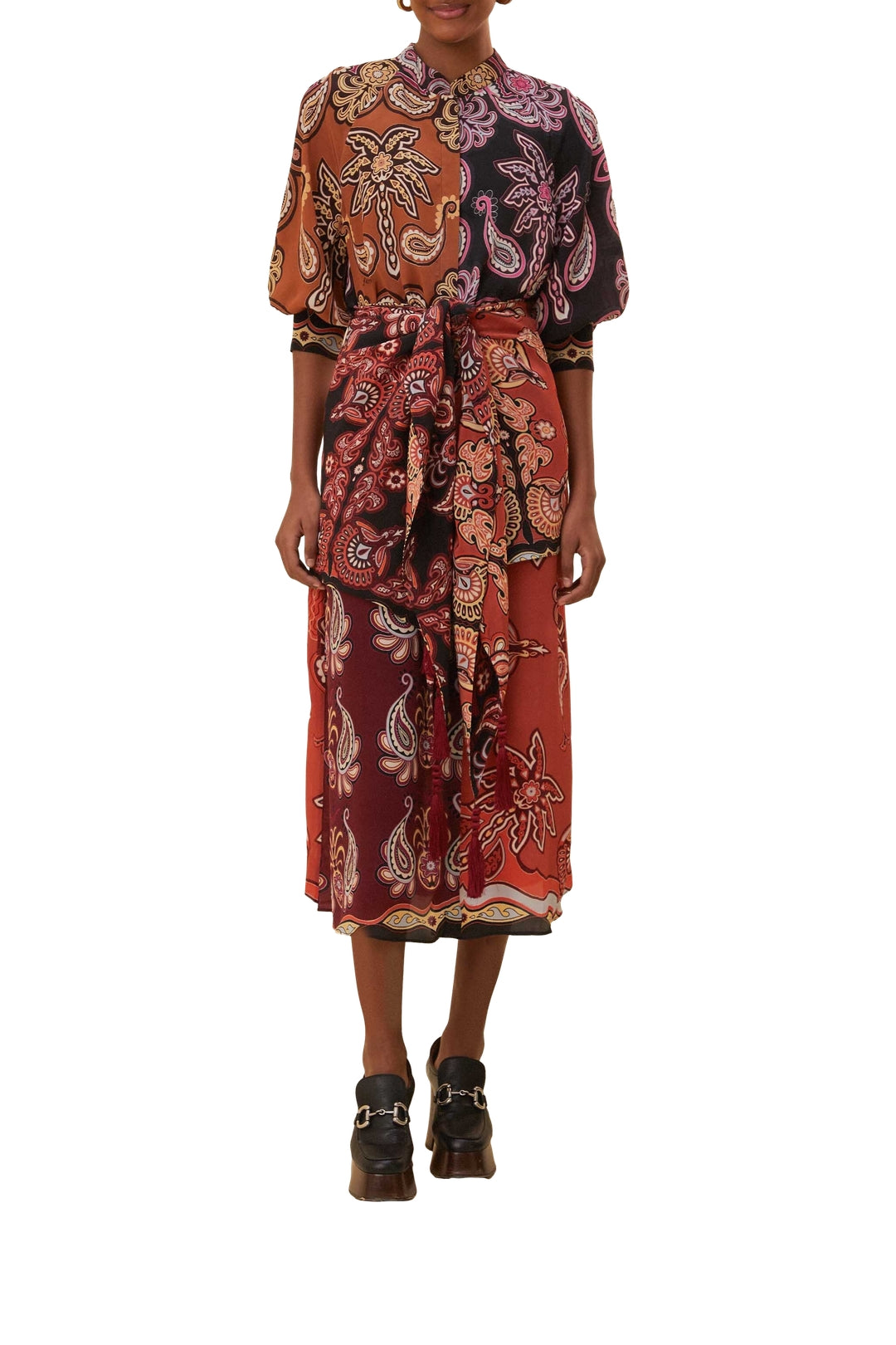 Robe midi ceinturée - Multicolore