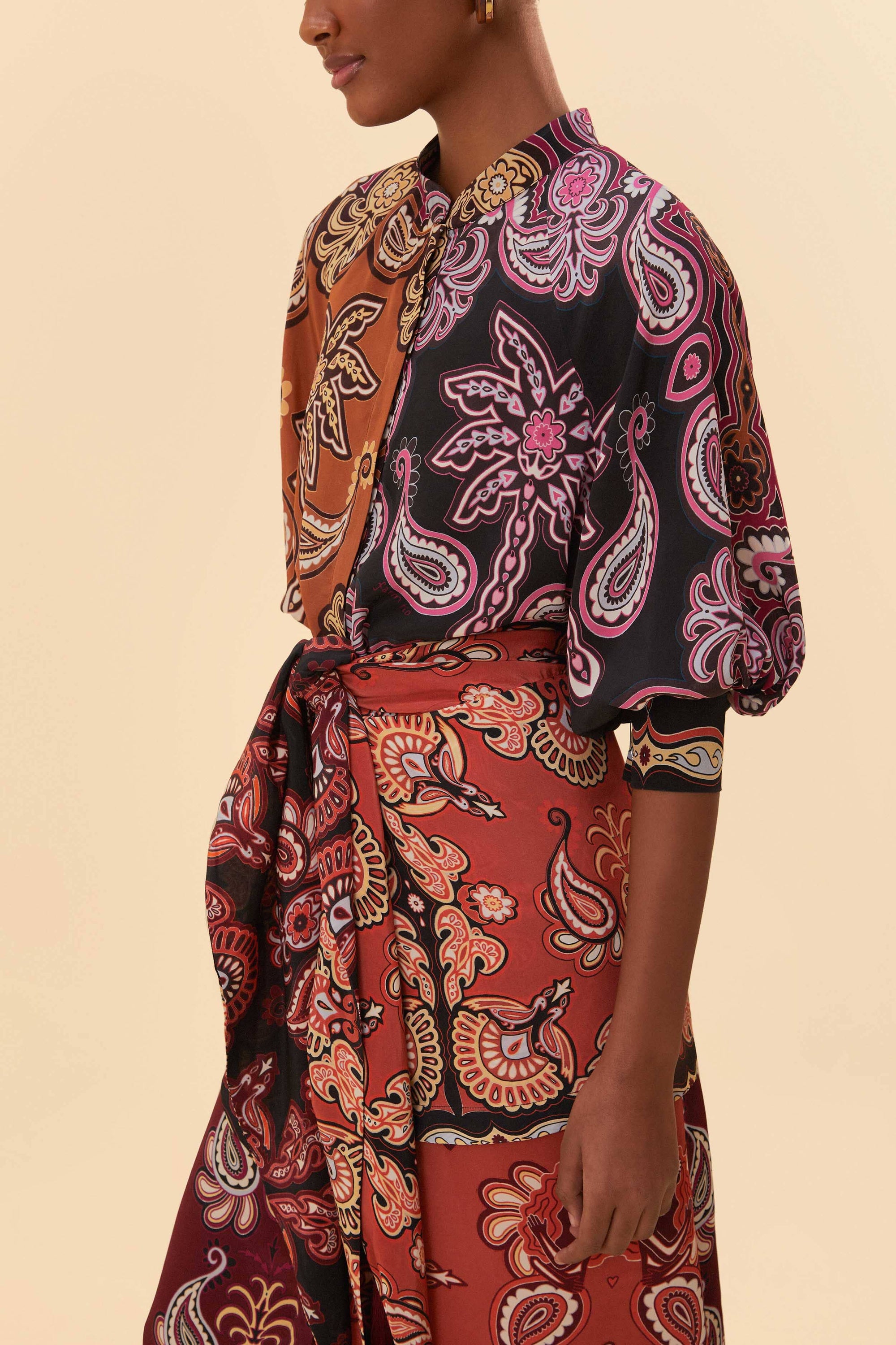 Robe midi ceinturée - Multicolore