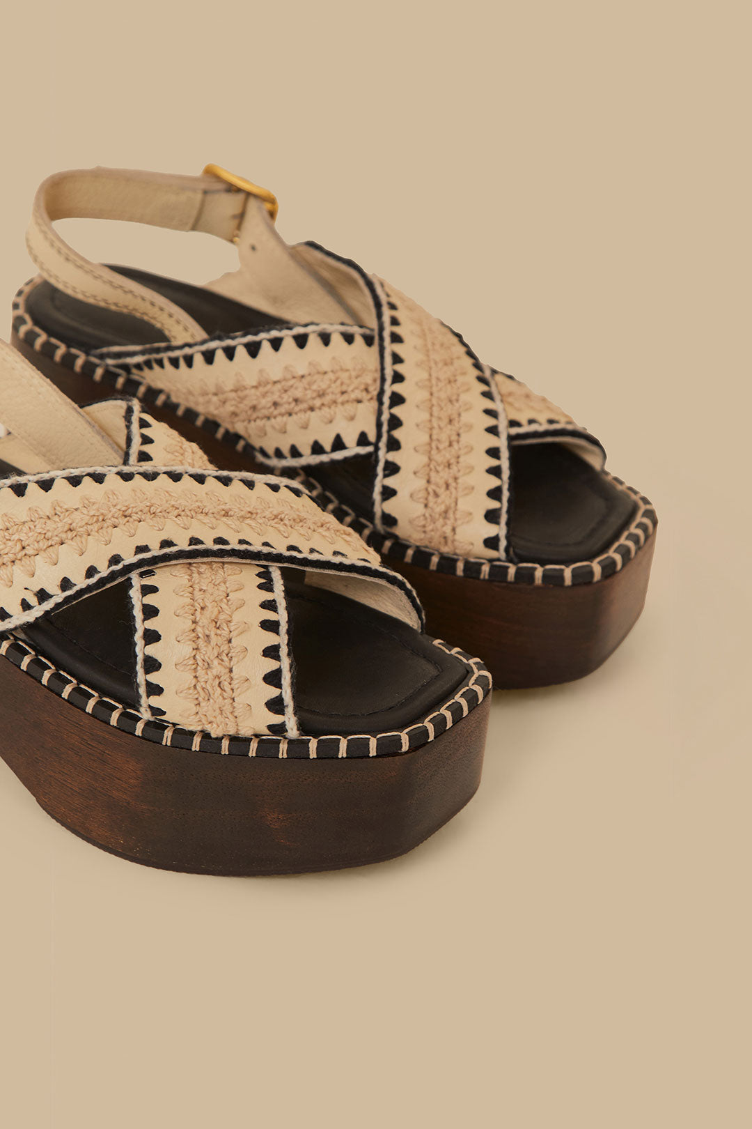 Cotton blend platform clogs - Beige