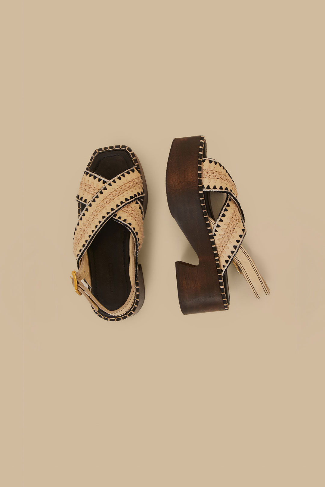 Cotton blend platform clogs - Beige