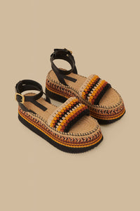 MEDIA OFF LINE_Espadrilles à plateforme crochet en coton mélangé - Jaune