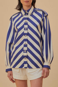 Chemise à manches longues rayée en coton - Bleu