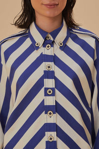 Chemise à manches longues rayée en coton - Bleu