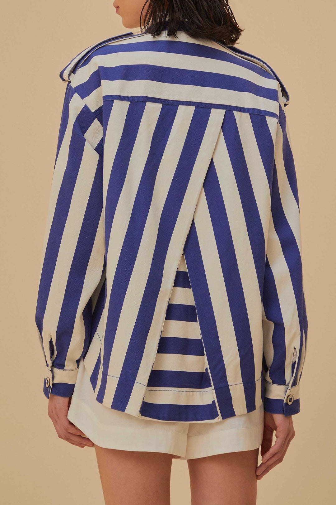 Chemise à manches longues rayée en coton - Bleu