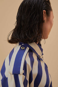 Chemise à manches longues rayée en coton - Bleu