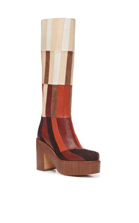 Brigade Patchwork Boot en rouge clay multicolore nappa daim