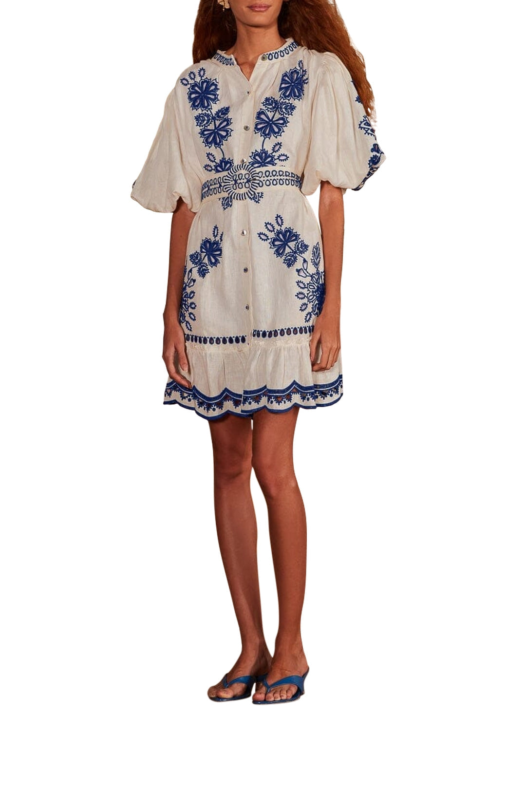 Robe courte Richelieu en lin - Blanc