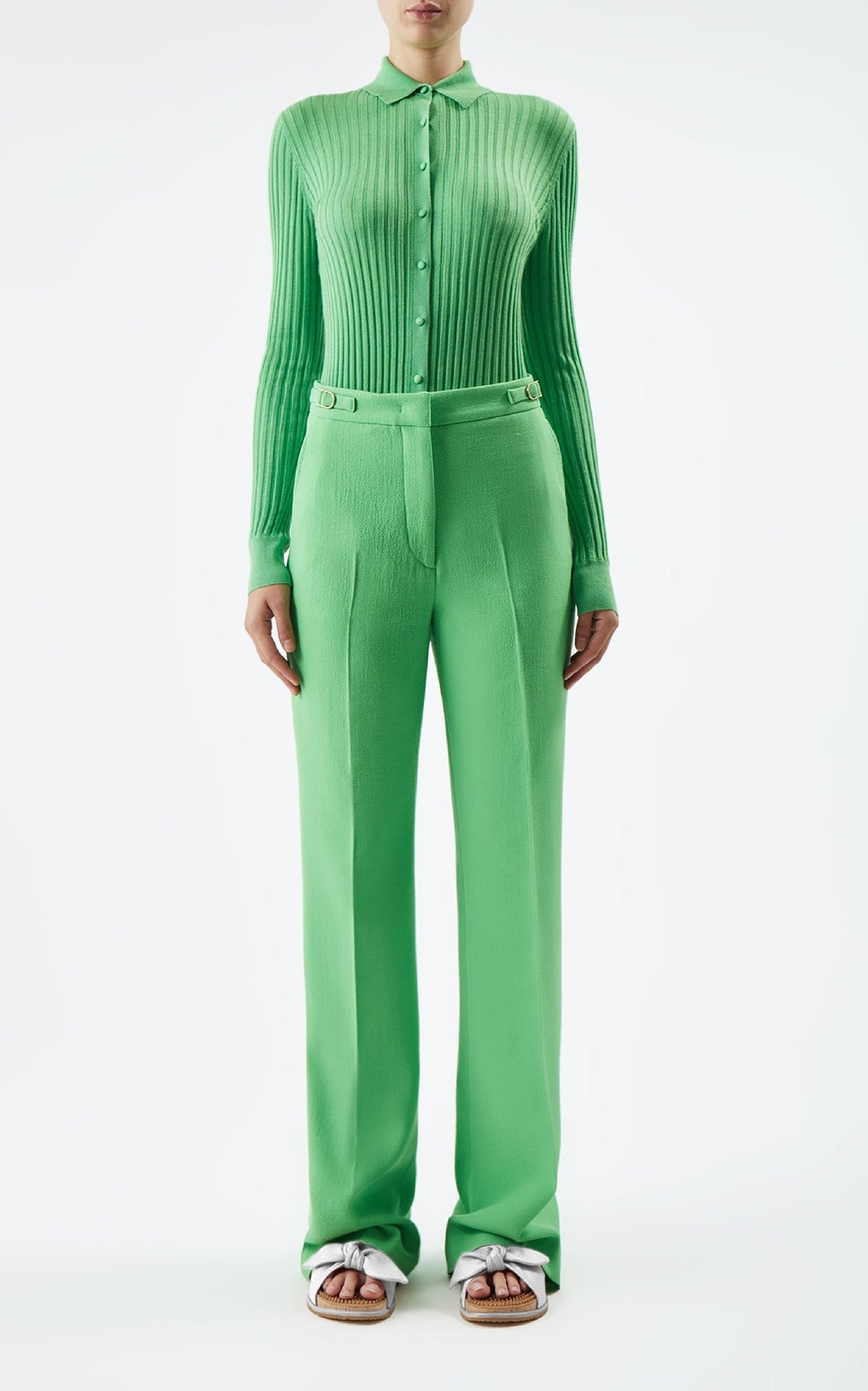 Vesta Pant en vert fluorescent sponge laine crêpe