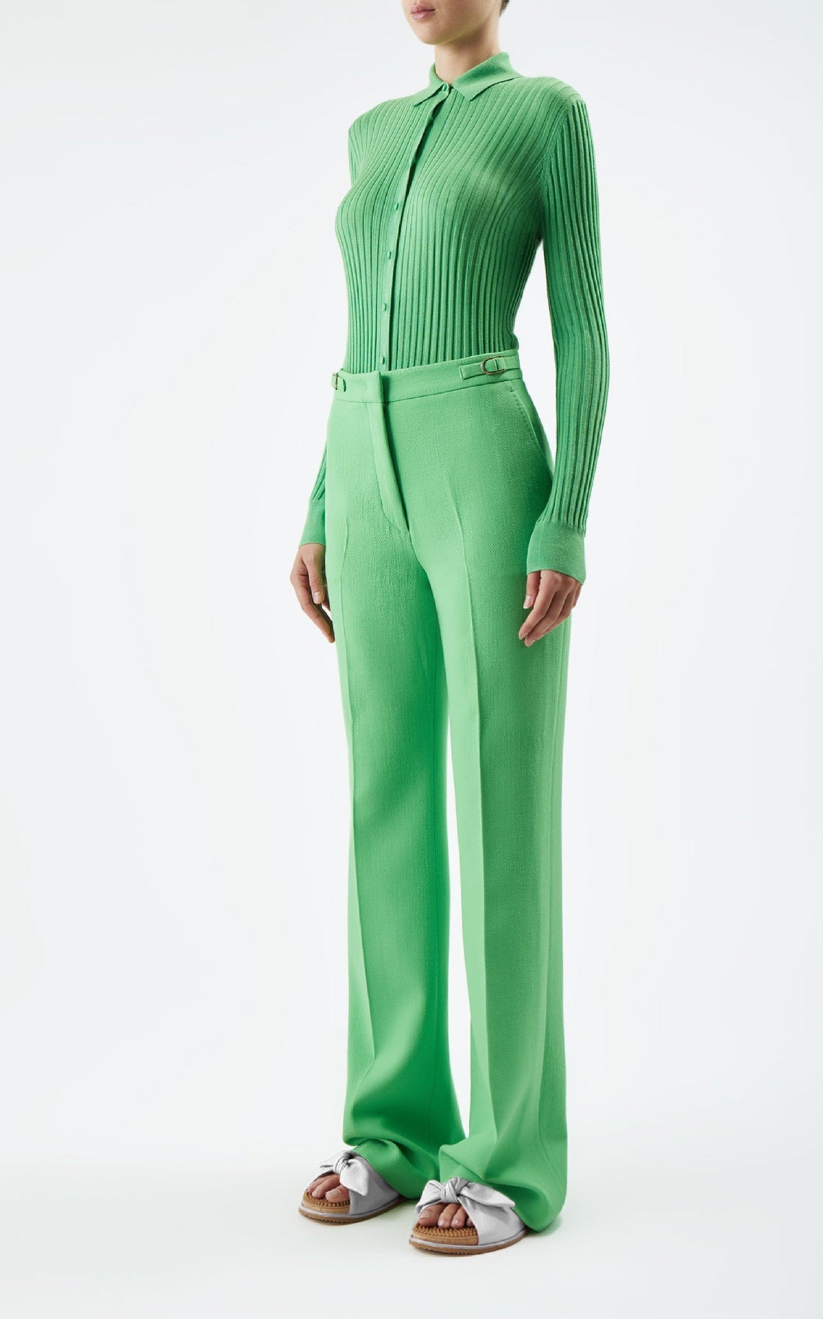 Vesta Pant en vert fluorescent sponge laine crêpe