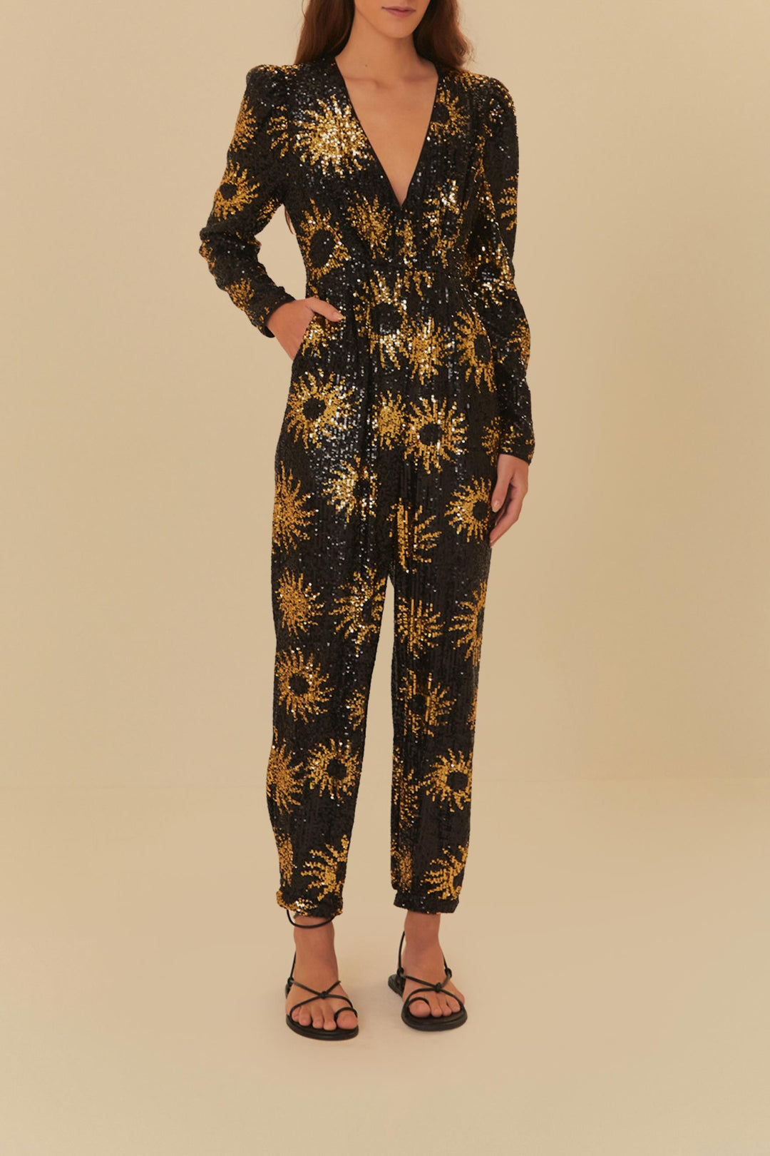 Combinaison Sunny Mood à sequins et col V - Noir