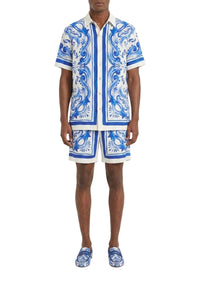 Chemise unisexe Jardin à carreaux en lin - Bleu