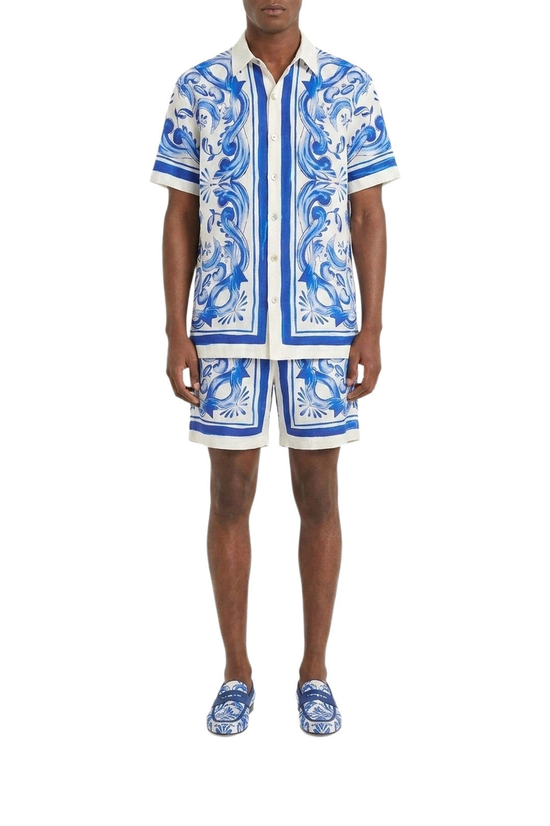 Chemise unisexe Jardin à carreaux en lin - Bleu