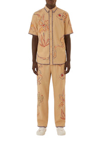 Chemise unisexe brodée en lin - Beige