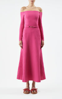 Fuchsia / Robe Carole avec broderie en laine - Fuchsia