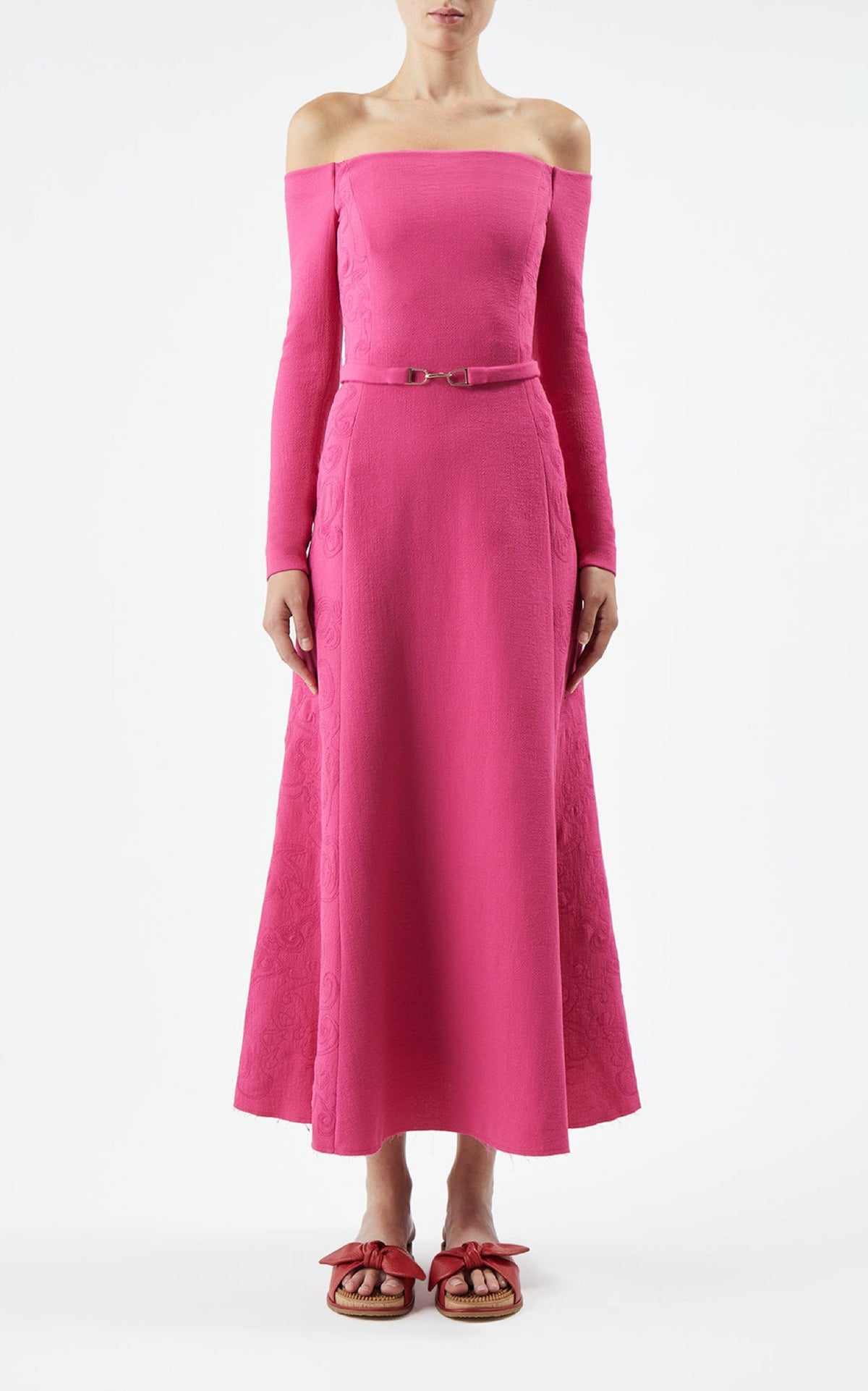 Fuchsia / Robe Carole avec broderie en laine - Fuchsia