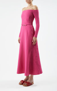 Fuchsia / Robe Carole avec broderie en laine - Fuchsia