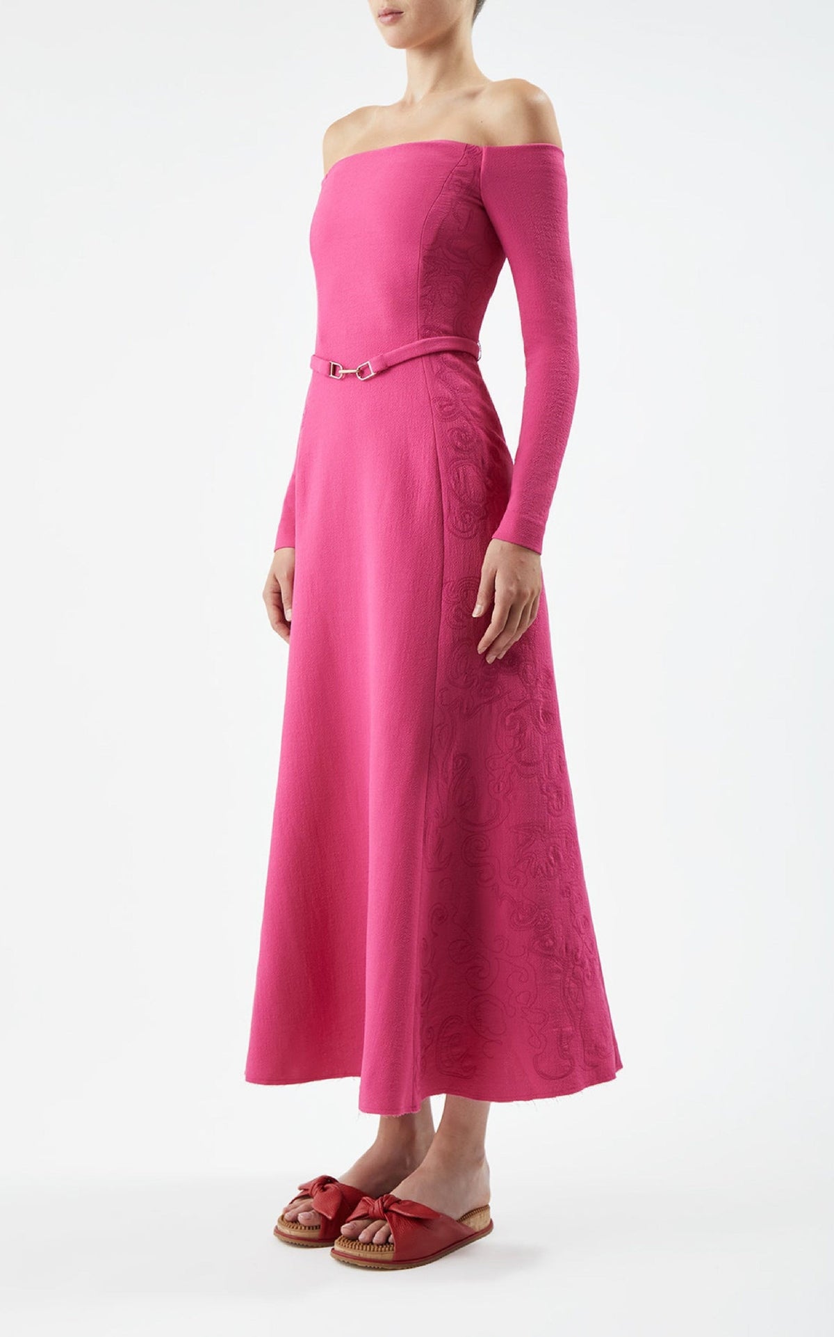 Fuchsia / Robe Carole avec broderie en laine - Fuchsia