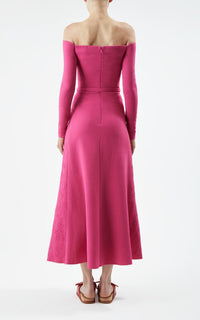 Fuchsia / Robe Carole avec broderie en laine - Fuchsia