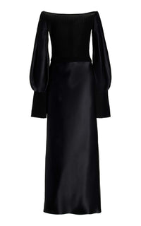 Gilman Dress en noir uni heavy soie