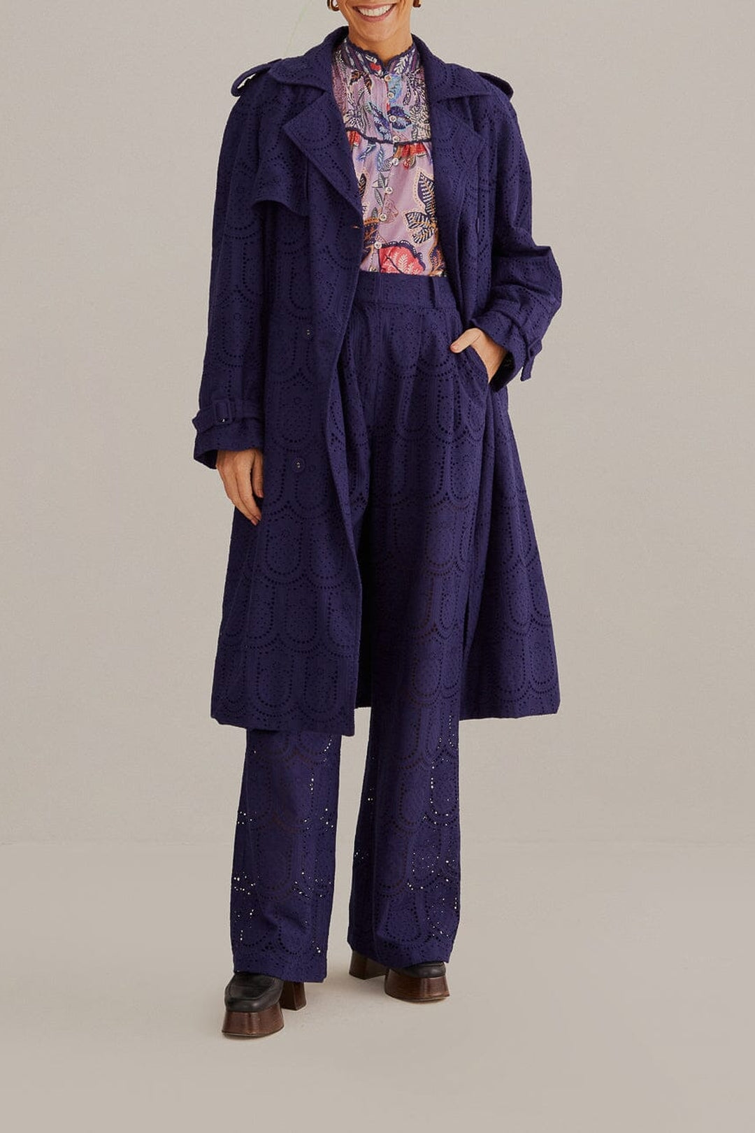 Pantalon à motif Ananas en coton - Bleu