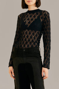 Blouse à manches longues en dentelle - Noir