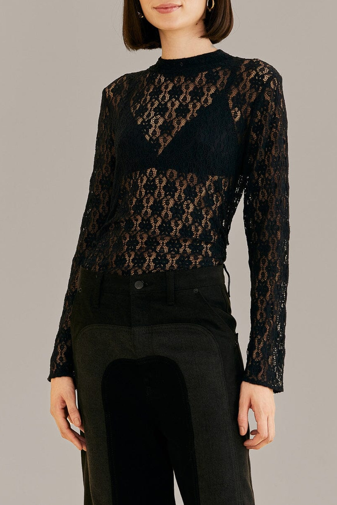 Blouse à manches longues en dentelle - Noir