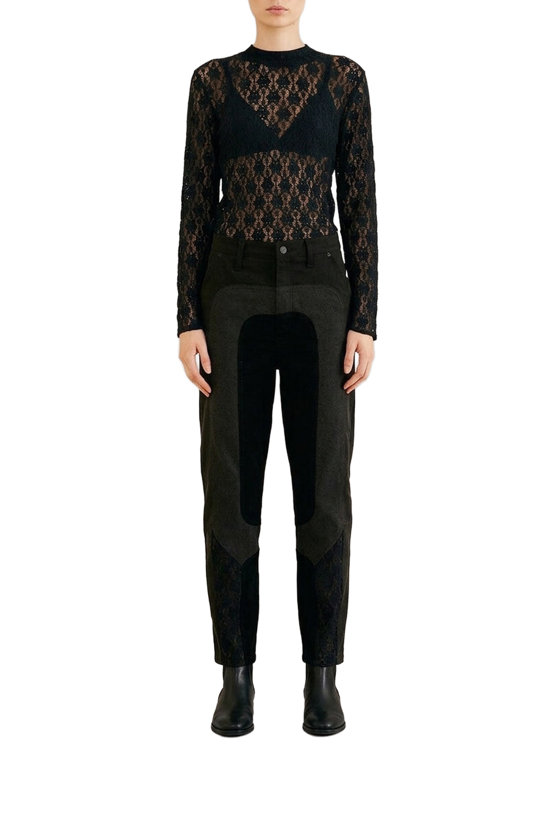 Blouse à manches longues en dentelle - Noir