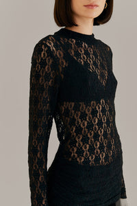 Blouse à manches longues en dentelle - Noir