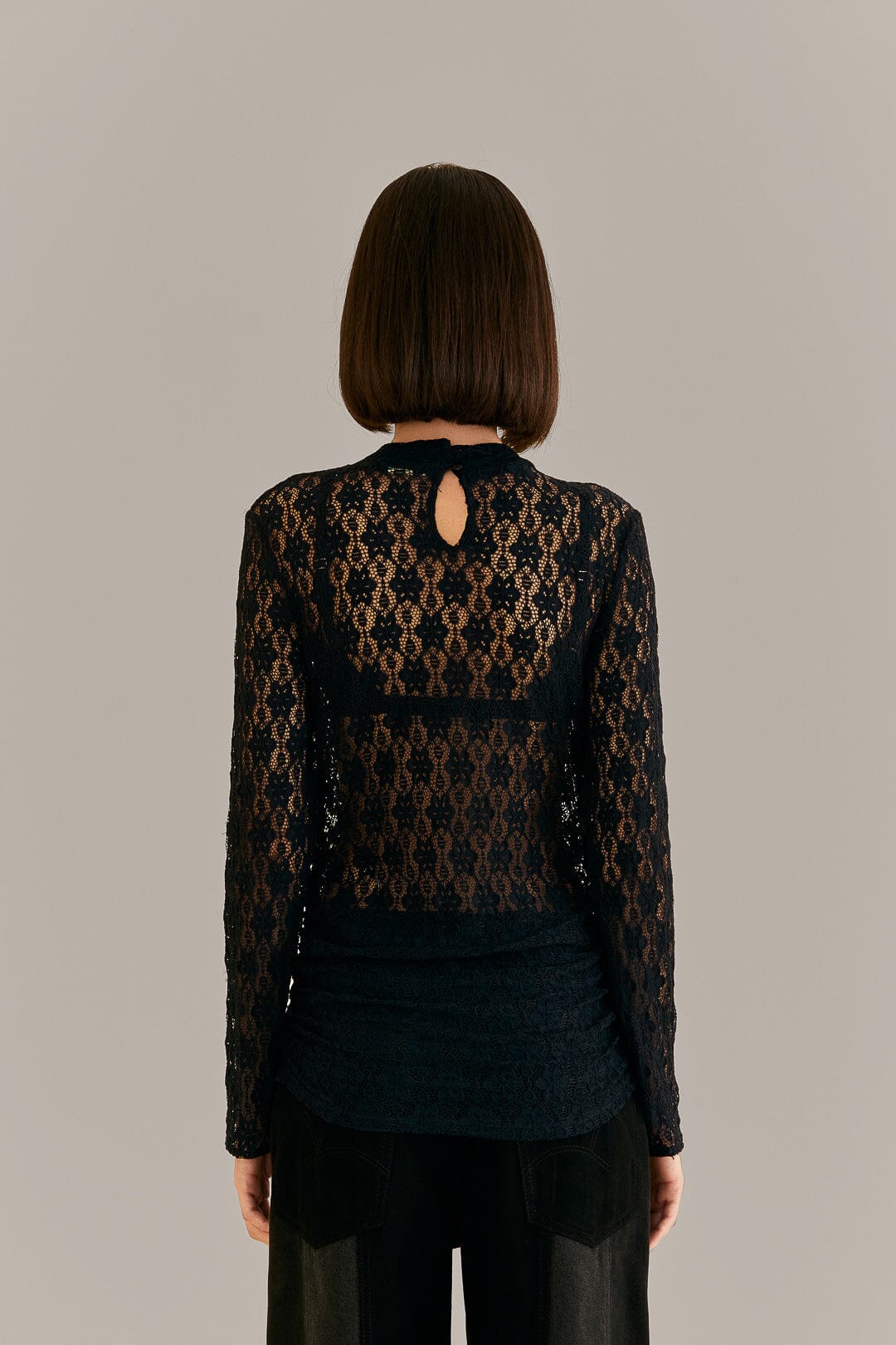 Blouse à manches longues en dentelle - Noir