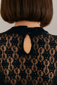 Blouse à manches longues en dentelle - Noir