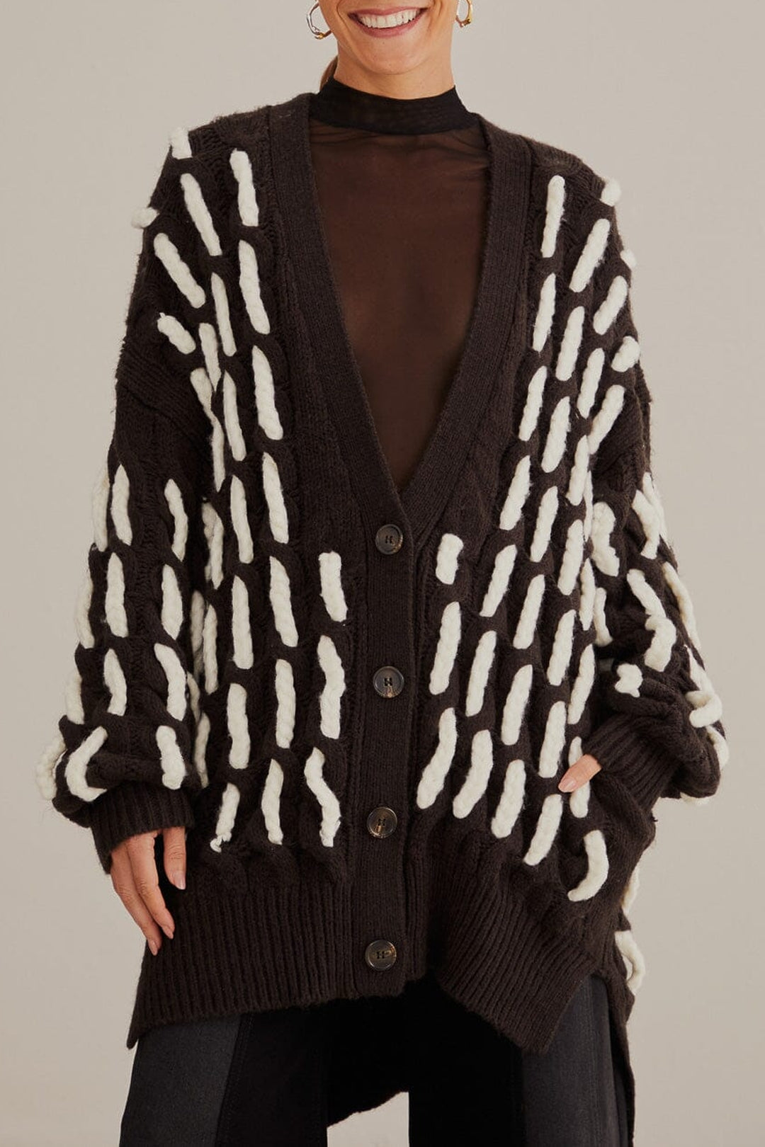 Cardigan texturé en maille - Noir