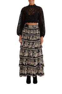 Guipure long-sleeved blouse - Black