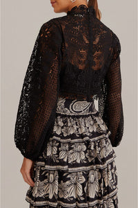 Guipure long-sleeved blouse - Black