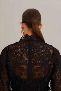 Guipure long-sleeved blouse - Black