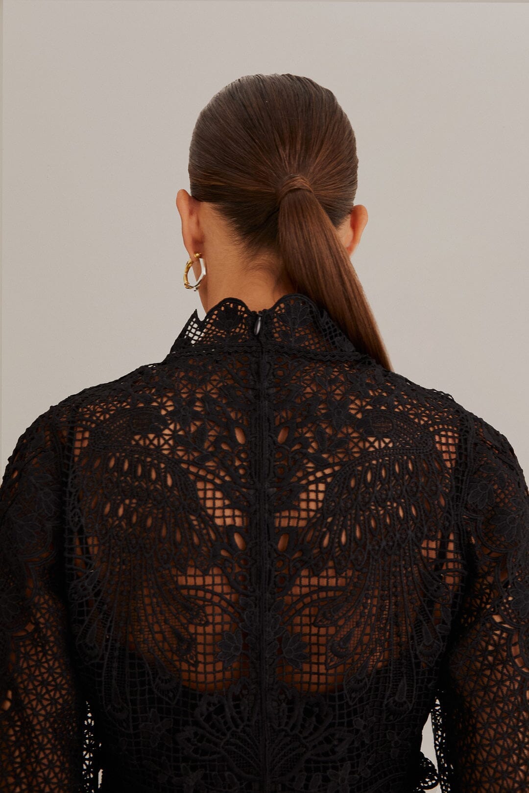 Guipure long-sleeved blouse - Black