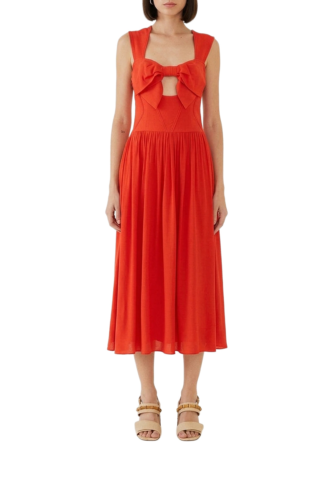 Robe midi à bretelles à nœud - Rouge