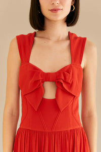 Robe midi à bretelles à nœud - Rouge