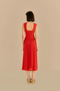 Robe midi à bretelles à nœud - Rouge