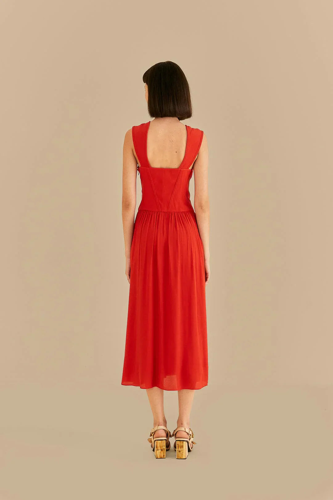 Robe midi à bretelles à nœud - Rouge