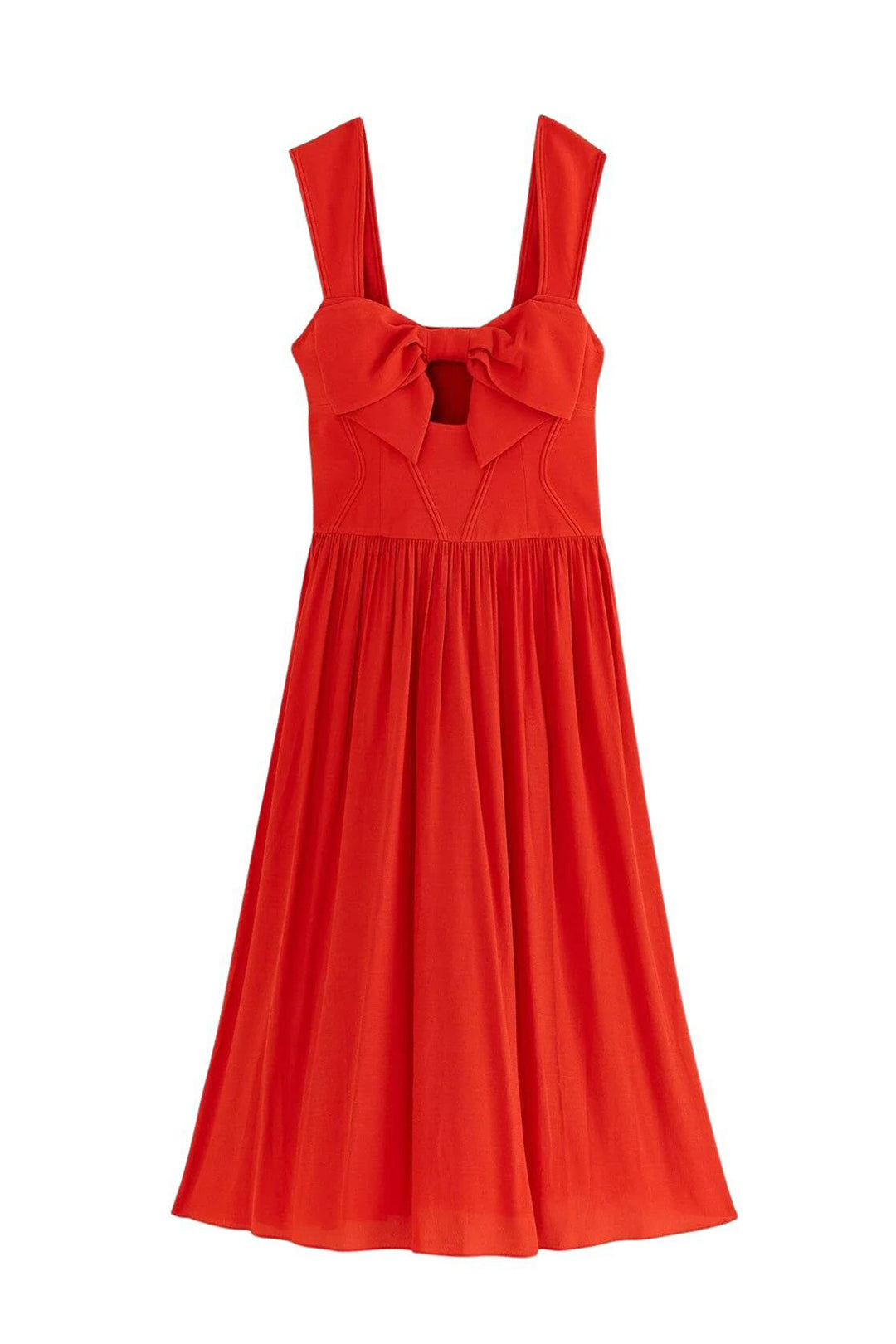Robe midi à bretelles à nœud - Rouge