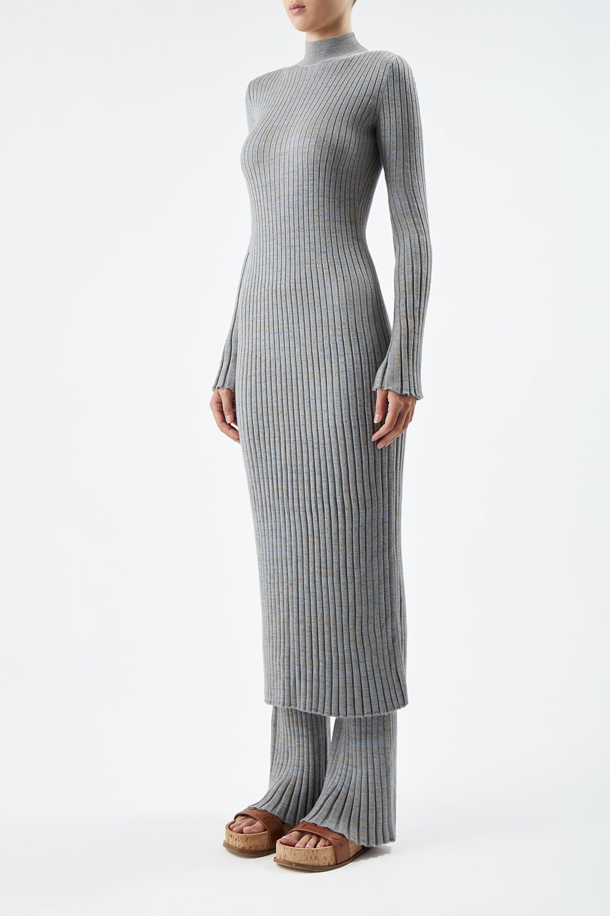 Light Blue Melange / Robe Castor en cachemire - Light Blue Melange
