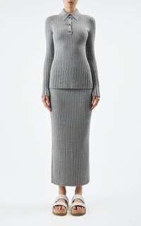 Conti Skirt en bleu clair chiné soffio cachemire fil