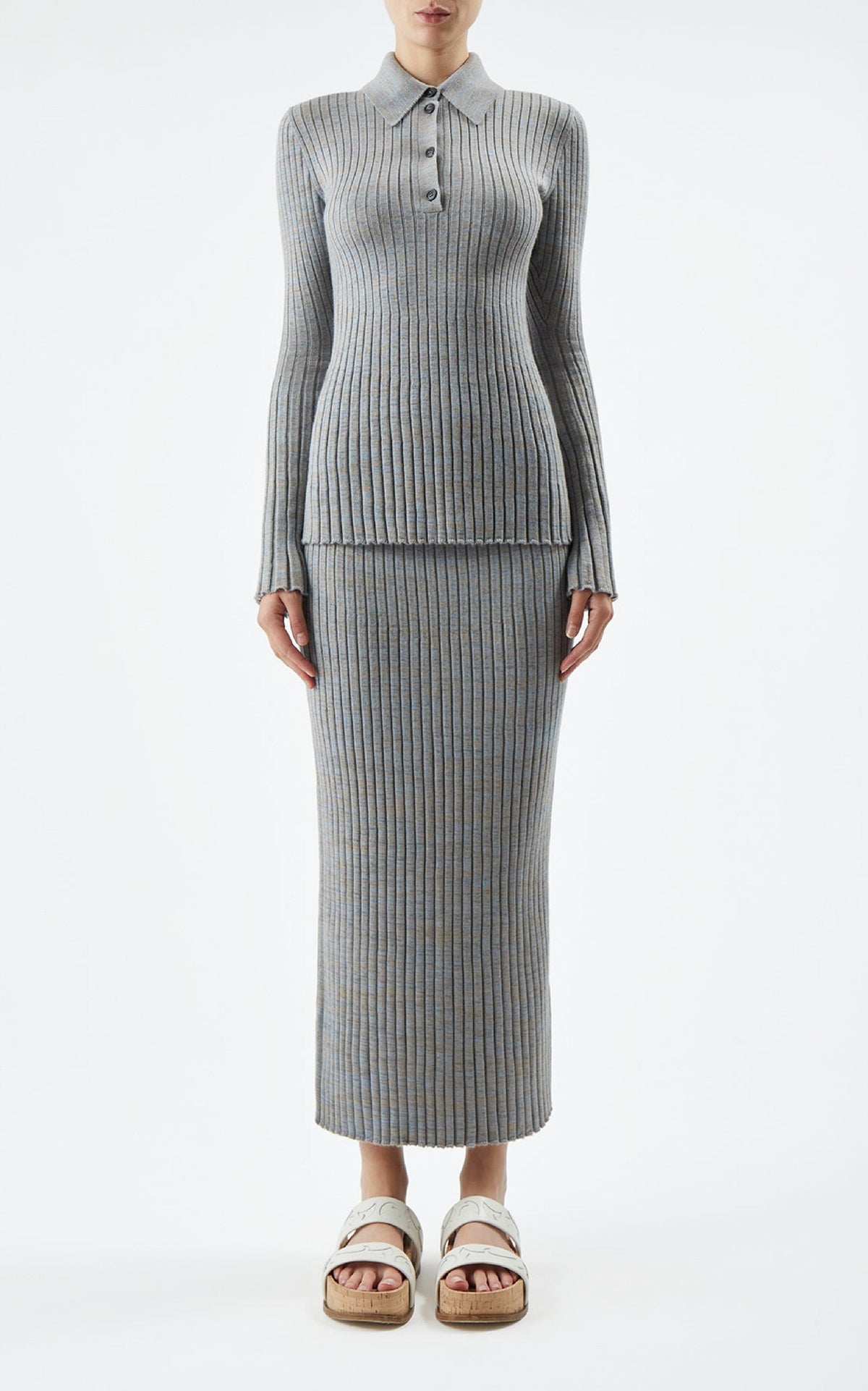 Conti Skirt en bleu clair chiné soffio cachemire fil