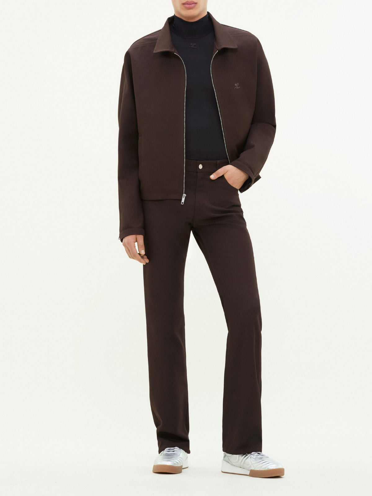 Blouson zippé retro en sergé - Chocolate