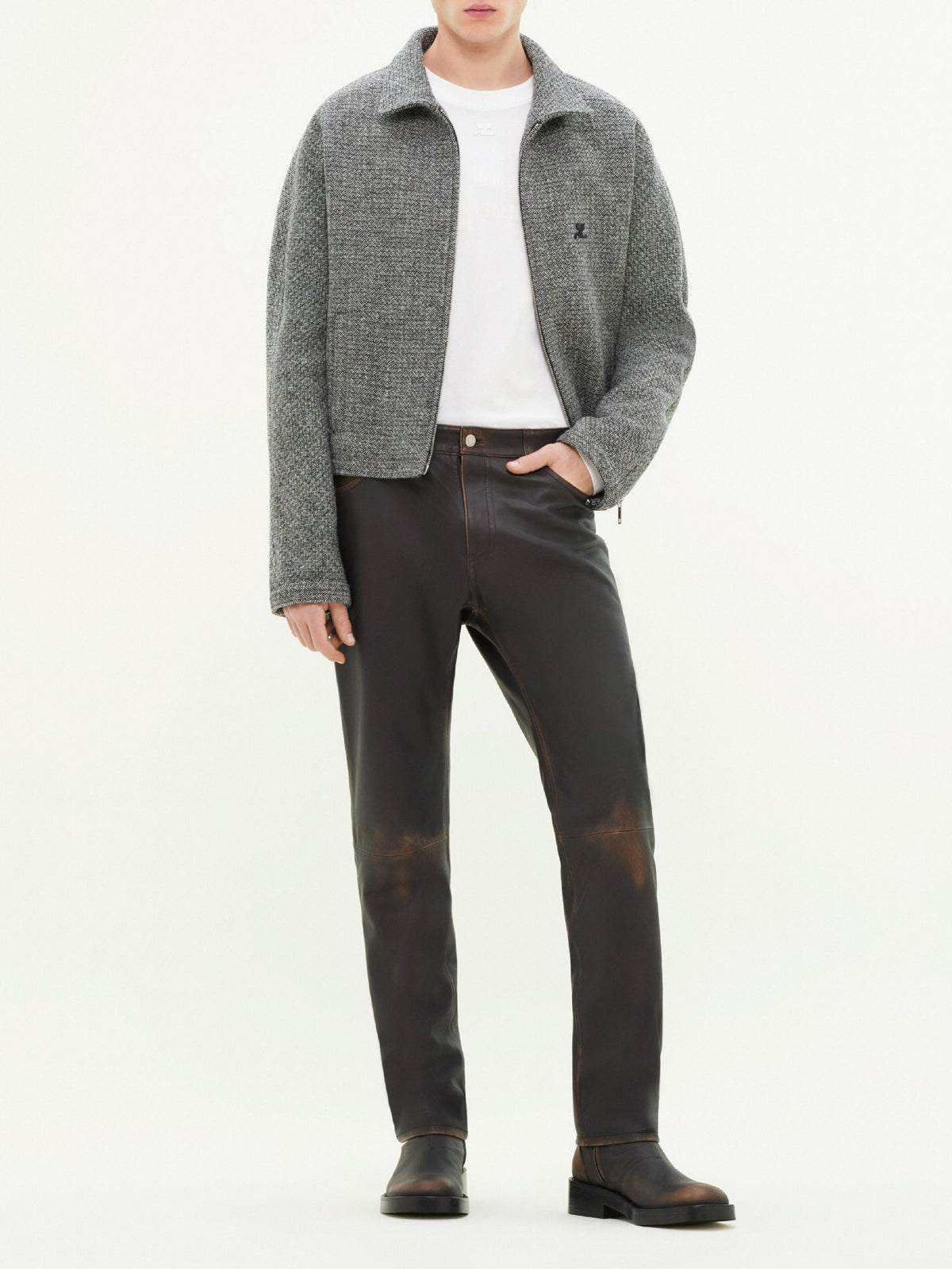 Bomber zippé en laine - Black & White