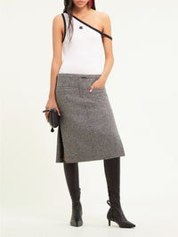 9pcs RELIQUAT 250€ / Jupe caviar à double fente en laine - Black & White