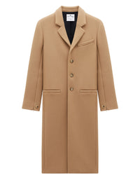 Manteau droit col ajusté en laine - Camel