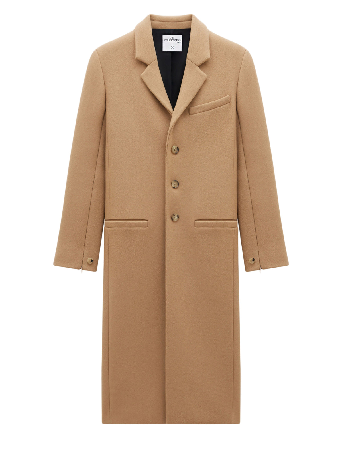 Manteau droit col ajusté en laine - Camel