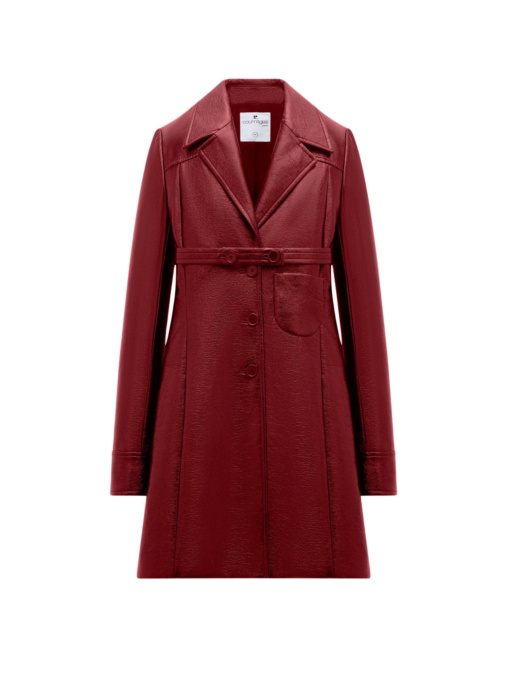 9pcs RELIQUAT 550€ / Manteau court ceinturé en vinyle - Groseille foncé