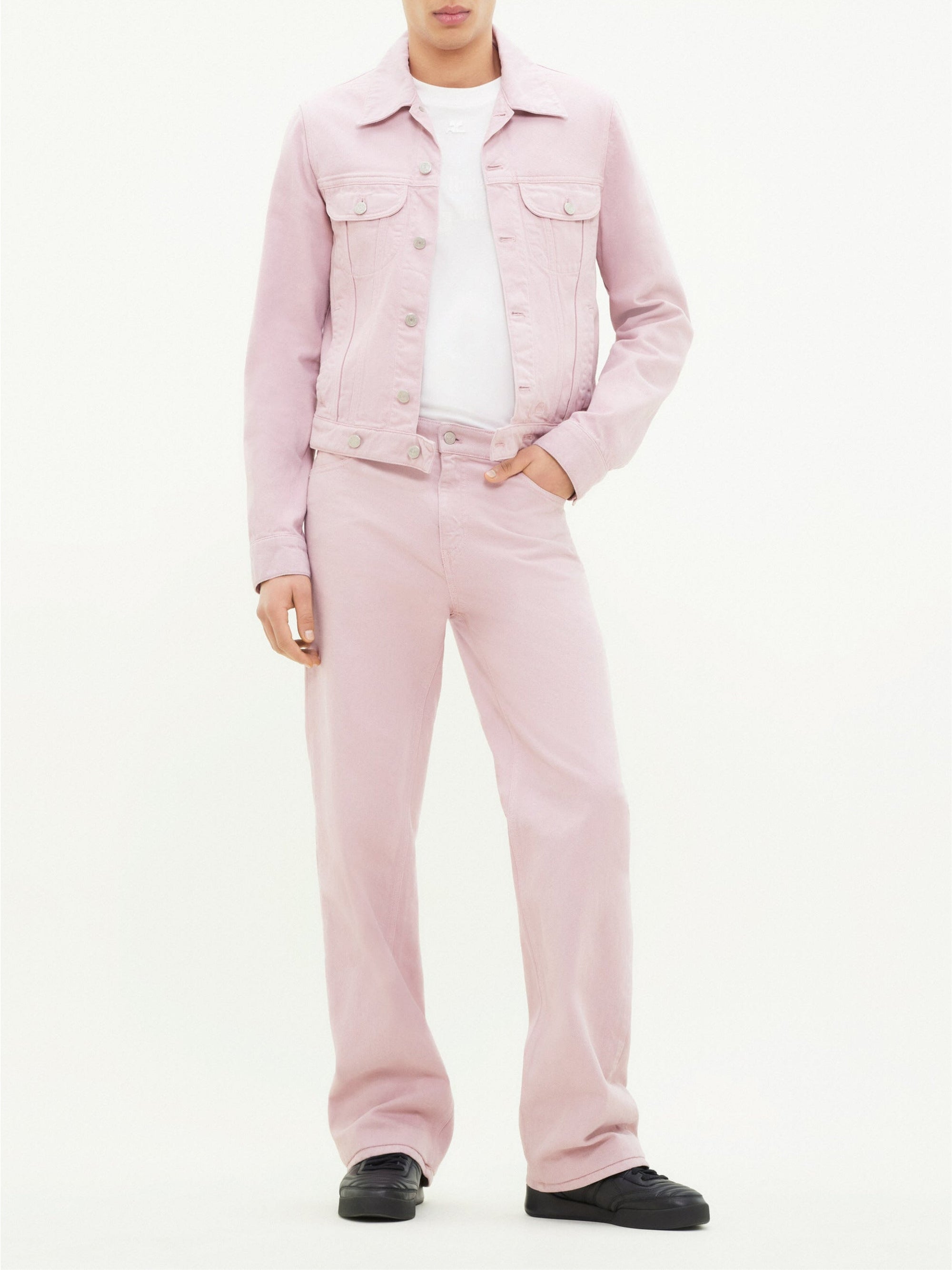 1pcs RELIQUAT 190€ / Blouson trucker surpiqué en denim - Powder pink